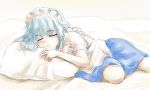  blue_hair braid copycat_(dryfood) copycat_(homura) izayoi_sakuya lying maid maid_headdress pillow sleeping touhou 