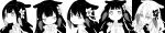  1girl bangs blush dress ender_lilies_quietus_of_the_knights english_commentary floating_hair flower frown greyscale hair_flower hair_ornament hands_together hololive hololive_english long_hair long_image looking_at_viewer mole mole_under_eye monochrome multiple_views ninomae_ina&#039;nis ninomae_ina&#039;nis_(artist) open_hands open_mouth sad smile tentacle_hair virtual_youtuber wide_image 
