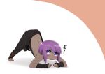  1girl black_leotard dark-skinned_female dark_skin eyebrows_visible_through_hair fate/prototype fate/prototype:_fragments_of_blue_and_silver fate_(series) hassan_of_serenity_(fate) highres jack-o&#039;_challenge leotard looking_at_viewer meme purple_hair top-down_bottom-up two-tone_background violet_eyes wide_spread_legs 