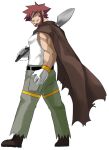  1boy bangs bare_arms beard belt black_belt boots brown_cape brown_footwear brown_hair byron_(pokemon) cape commentary_request facial_hair full_body gloves grin holding holding_shovel male_focus maou_abusorun muscular muscular_male pants pokemon pokemon_(game) pokemon_dppt shirt short_hair shovel sleeveless sleeveless_shirt smile solo spiky_hair standing teeth torn_clothes torn_pants white_gloves white_shirt 