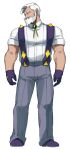  1boy beard collared_shirt commentary_request drayden_(pokemon) facial_hair full_body gloves grey_pants looking_at_viewer male_focus maou_abusorun muscular muscular_male old old_man pants pokemon pokemon_(game) pokemon_bw purple_footwear purple_gloves shirt shoes short_hair short_sleeves solo suspenders white_hair white_shirt 