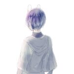  1girl absurdres androgynous blue_hair capelet facing_away from_behind grey_capelet highres kirishima_touka mask shiny shiny_hair short_hair simple_background solo tokyo_ghoul toukaairab white_background 