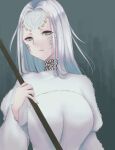  1girl dark_souls_(series) dragon_girl green_eyes highres long_hair looking_at_viewer monster_girl portrait priscilla_the_crossbreed scales solo_focus white_fur white_hair 