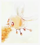  blurry border brown_eyes commentary_request cutiefly flying from_side full_body gen_7_pokemon nao_(naaa_195) no_humans pokemon pokemon_(creature) solo white_border 