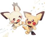  :d brown_eyes commentary_request full_body gen_2_pokemon kicking nao_(naaa_195) no_humans open_mouth pichu pokemon pokemon_(creature) smile spiky-eared_pichu star_(symbol) toes tongue white_background 