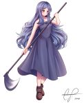  1girl absurdres axe bare_shoulders blue_dress blue_hair dress enri_m._louvre evermythic highres holding holding_axe holding_weapon long_hair naraku naraku_2 purgatory_(series) red_eyes solo strapless weapon 