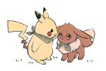  black_eyes blush brown_eyes closed_mouth commentary_request eevee gen_1_pokemon grass nao_(naaa_195) no_humans patting pikachu pokemon pokemon_(creature) raised_eyebrows sad smile standing tearing_up toes wavy_mouth white_background 