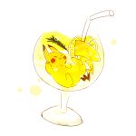  :&lt; closed_eyes closed_mouth commentary_request cup drinking_straw food fruit gen_1_pokemon glass in_container in_cup lemon lemon_slice nao_(naaa_195) no_humans pikachu pokemon pokemon_(creature) toes 