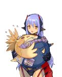  1boy 1girl android artist_request gloves headpiece holding long_hair nervous nopon open_mouth orange_eyes pants poppi_(xenoblade) poppi_qtpi_(xenoblade) purple_hair smile source_request sweat tora_(xenoblade_2) xenoblade_chronicles_(series) xenoblade_chronicles_2 