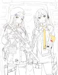  2girls assault_rifle bag beret girls_frontline gloves grenade_launcher gun h&amp;k_hk416 h&amp;k_ump h&amp;k_ump40 hat hk416_(girls&#039;_frontline) holding holding_gun holding_weapon jacket laser_sight magazine_(weapon) multiple_girls radio rifle sketch sohin submachine_gun tactical_clothes trigger_discipline ump40_(girls&#039;_frontline) weapon 