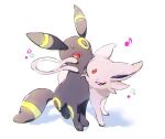  blush commentary_request espeon forked_tail gen_2_pokemon musical_note nao_(naaa_195) no_humans one_eye_closed pokemon pokemon_(creature) red_eyes sitting standing tail toes umbreon violet_eyes 