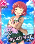  anzai_miyako blush character_name closed_eyes dress idolmaster idolmaster_cinderella_girls redhead short_hair smile stars 
