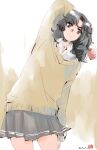  1girl amagami black_eyes black_hair highres holding kibito_high_school_uniform messy_hair mike156 open_collar pleated_skirt school_uniform sketch skirt solo sweater tanamachi_kaoru wavy_hair 