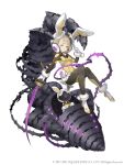  1girl animal_ears animal_ears_helmet blonde_hair bodysuit breasts briar_rose_(sinoalice) covered_navel eyebrows_visible_through_hair frills full_body highres holding holding_sword holding_weapon ji_no looking_at_viewer official_art rabbit_ears saber_(weapon) sinoalice skin_tight small_breasts solo spacesuit square_enix stuffed_toy sword thorns weapon white_background yellow_eyes 