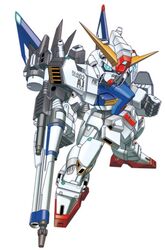  blue_eyes chibi clenched_hand gun gundam gundam_silhouette_formula_91 heyzan holding holding_gun holding_weapon mecha mobile_suit neo_gundam no_humans science_fiction solo v-fin weapon white_background 