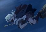  2girls ass broom broom_riding brown_hair diana_cavendish haruyama_kazunori kagari_atsuko light_green_hair little_witch_academia long_hair luna_nova_school_uniform multicolored_hair multiple_girls school_uniform skirt two-tone_hair upskirt wavy_hair 