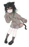  1girl absurdres ahoge animal_ear_fluff animal_ears bangs black_hair brown_sweater cat_ears cat_tail colored_inner_hair green_hair highres kemonomimi_mode maguro_(minase1684) multicolored_hair nijisanji nijisanji_kr purple_hair shin_yuya skirt sleeves_past_fingers sleeves_past_wrists solo streaked_hair sweater symbol-only_commentary tail virtual_youtuber white_background younger 