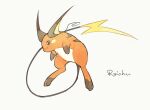  brown_eyes character_name closed_mouth commentary_request full_body gen_1_pokemon ngr_(nnn204204) no_humans pokemon pokemon_(creature) raichu simple_background smile solo toes white_background 