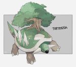  black_eyes character_name claws commentary_request full_body gen_4_pokemon grass highres ngr_(nnn204204) no_humans pokemon pokemon_(creature) signature spikes standing torterra tree 