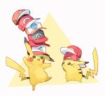  backwards_hat balancing baseball_cap black_eyes closed_mouth commentary_request gen_1_pokemon hat hatted_pokemon leg_up looking_up nigiri_(ngr24) no_humans open_mouth pikachu pokemon pokemon_(creature) red_headwear smile standing standing_on_one_leg toes tongue 