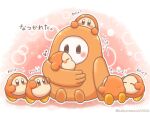  artist_name blush brown_eyes bubble closed_eyes crossover fall_guys holding hug kirby_(series) no_mouth no_nose outstretched_hand size_difference trait_connection translation_request user_nnnm4577 waddle_dee 