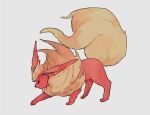  black_eyes commentary_request fang flareon from_side full_body gen_1_pokemon ngr_(nnn204204) no_humans open_mouth pokemon pokemon_(creature) simple_background solo standing toes white_background 