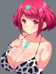  1girl alternate_costume animal_print bangs breasts chest_jewel covered_nipples cow_print f_1chan large_breasts pyra_(xenoblade) red_eyes redhead short_hair solo swept_bangs xenoblade_chronicles_(series) xenoblade_chronicles_2 