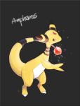  ampharos brown_eyes character_name commentary_request full_body gen_2_pokemon glowing grey_background ngr_(nnn204204) no_humans pokemon pokemon_(creature) signature simple_background solo 