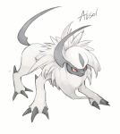  absol character_name claws closed_mouth commentary_request full_body gen_3_pokemon ngr_(nnn204204) no_humans pokemon pokemon_(creature) red_eyes signature simple_background solo white_background white_fur 