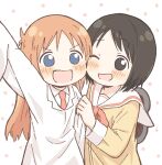  2girls android black_eyes black_hair blue_eyes labcoat multiple_girls nanoningen_(anapoko) necktie nichijou orange_hair professor_shinonome ribbon school_uniform shinonome_nano smile 