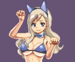 1girl animal_ears bikini blonde_hair blue_eyes breasts cat_ears collar eden&#039;s_zero fake_animal_ears large_breasts long_hair looking_at_viewer mashima_hiro paw_pose pixel_art purple_background rebecca_bluegarden simple_background smile solo swimsuit upper_body