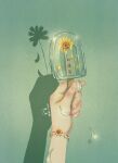  artist_name bracelet chinese_text flower food glint green_theme hand_up holding ice_cream jewelry light_rays maoi original petals shadow sparkle sunbeam sunflower sunlight transparent 