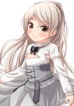  1girl alternate_breast_size blush brown_eyes closed_mouth comiching conte_di_cavour_(kancolle) dress eyebrows_visible_through_hair flat_chest grey_hair highres kantai_collection layered_dress long_hair long_sleeves looking_at_viewer simple_background smile solo two-tone_dress white_background white_dress 