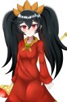  1girl absurdres ashley_(warioware) black_hair breasts dress frown highres long_hair long_sleeves looking_at_viewer neckerchief orange_neckwear red_dress red_eyes skull_brooch small_breasts staff tsuchinokonoko twintails warioware 