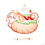  artist_name blush cream_puff dog food highres hot_dog ice no_humans open_mouth original sauce white_background yeshen529shengkuai 