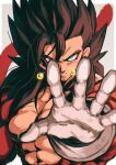  absurdres bare_pectorals biceps blue_eyes dragon_ball dragon_ball_heroes earrings gloves highres jewelry looking_at_viewer monkey_boy monkey_tail no_nipples outstretched_arms pectorals potara_earrings reaching_out red_fur relio_db318 solo spiky_hair super_saiyan super_saiyan_4 tail vegetto vegetto_(xeno) white_gloves 