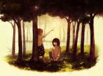  1boy 1girl black_hair branch child dress harry_potter harry_potter_and_the_deathly_hallows holding holding_branch itoko lily_evans redhead severus_snape short_hair sitting smile tree younger 