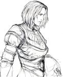  armor demon&#039;s_souls female ikeda_masateru masateru_ik monochrome selen_vinland short_hair sketch solo 