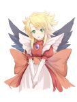  black_wings blonde_hair blush breath_of_fire breath_of_fire_ii breath_of_fire_iii cosplay dress elbow_gloves gloves green_eyes long_hair nina_(breath_of_fire_ii) nina_(breath_of_fire_iii) nina_(breath_of_fire_iii)_(cosplay) smile solo taka_yanagi takayanagi_(artist) wings young 
