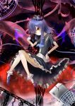  alternate_color blue_hair hair_twirling hand_on_hip hat masa_(miyabitei) orange_eyes remilia_scarlet short_hair sitting touhou wrist_cuffs 