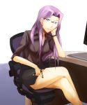  chin_rest crossed_legs fate/stay_night fate_(series) glasses legs mochi_suki office_lady rider sitting skirt watch wristwatch 