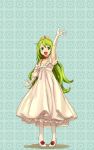  dress elbow_gloves fictional_persona gloves green_eyes green_hair open_mouth original princess self-portrait shiba_murashouji smile solo tiara 