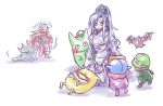  bat blue_hair cape chrono_trigger dress female green_eyes imoyama long_hair magus male monster pointy_ears ponytail schala_zeal 