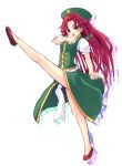  absurdres braid china_dress chinese_clothes hat high_kick highres hong_meiling kicking long_hair red_eyes red_hair redhead solo touhou twin_braids usa-pom 