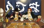  brown_hair cape cocotri dracule_mihawk food hat male multiple_boys oden one_piece red_hair redhead scar shanks 