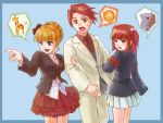  arm_holding armband bad_id beatrice blonde_hair blue_eyes blush fang formal giraffe hair_bobbles hair_ornament iwa iwa_hinata koala lion necktie pointing red_eyes red_hair redhead skirt speech_bubble spoken_animal suit twintails umineko_no_naku_koro_ni ushiromiya_ange ushiromiya_battler 