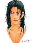  black_hair fantasy green_eyes guin_saga istavan_spellsword male scar simple_background solo 