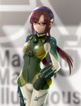  bad_id blue_eyes brown_hair evangelion:_2.0_you_can_(not)_advance glasses highres makinami_mari_illustrious neon_genesis_evangelion plugsuit rebuild_of_evangelion siraha solo twintails 