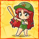  baseball baseball_bat hong_meiling name_tag one-piece_swimsuit red_border red_hair redhead school_swimsuit solo swimsuit touhou winn 