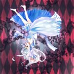  barefoot detached_sleeves dress falling flower gdngdn long_hair open_mouth pandora_hearts rose smile solo upside-down white_hair will_of_the_abyss 
